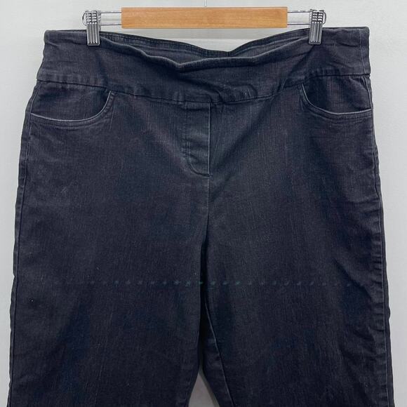 Alfred Dunner Denim Fringe Capri Pants Womens 14 Black Stretch Pull On Raw Edge - Picture 2 of 5